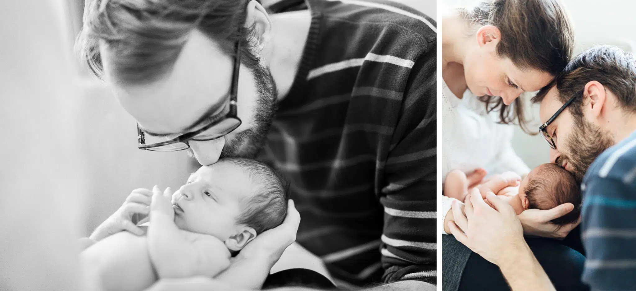 Babyfotos mit Eltern, die ihr Kind küssen